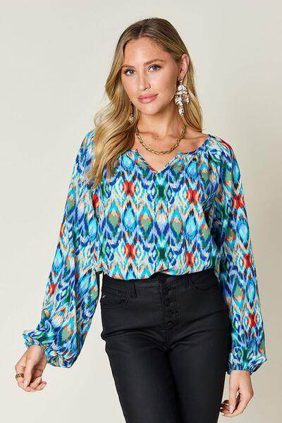 Double Take Full Size Printed Balloon Sleeve Blouse Women - Selvanelle
