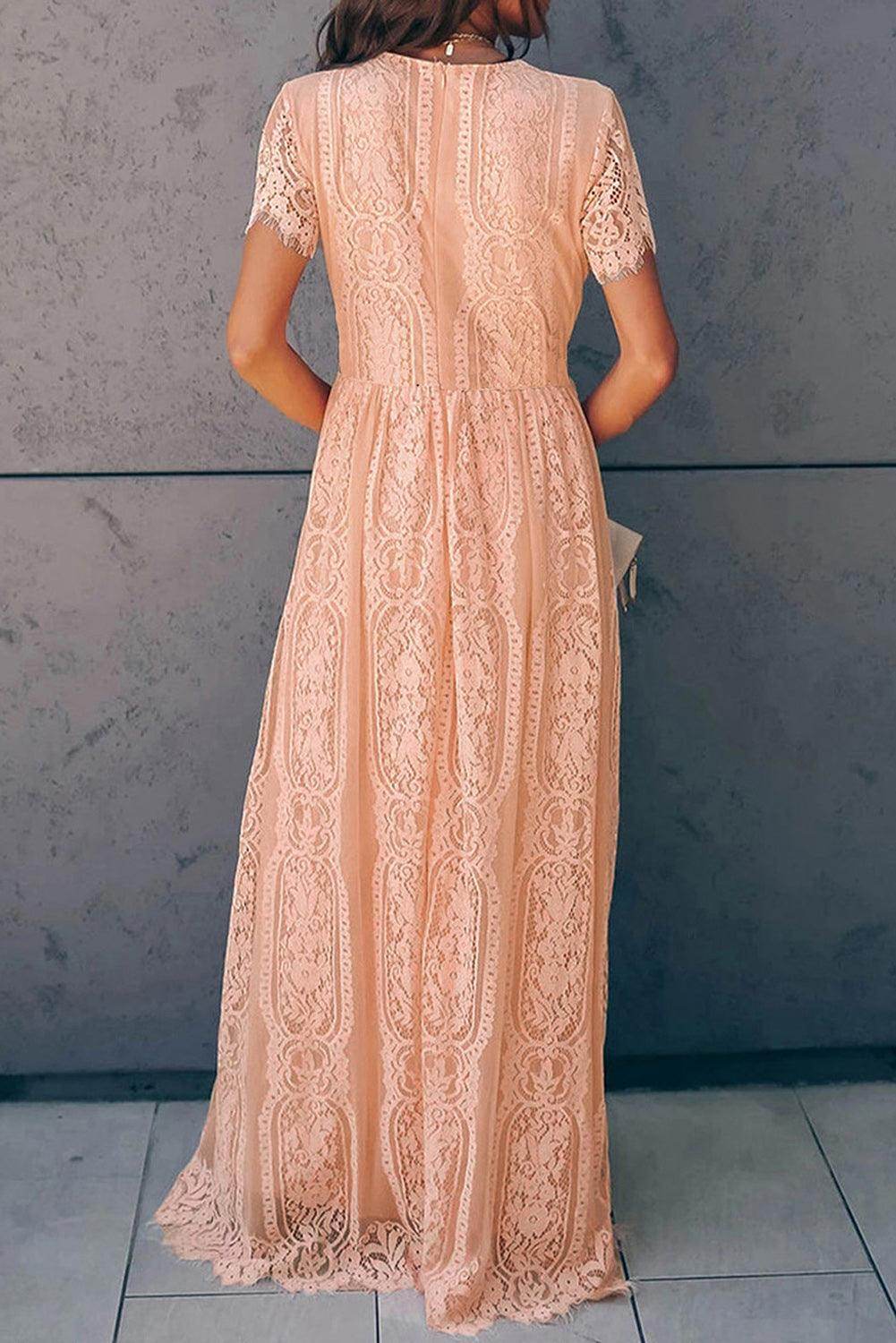Scalloped Trim Lace Plunge Dress for Elegant Occasions - Selvanelle