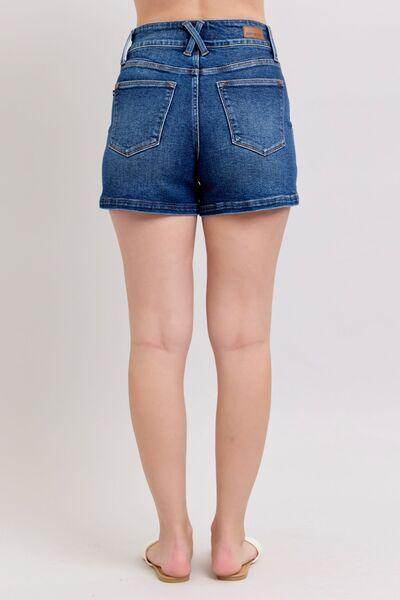 Judy Blue Full Size Double Button Waistband Denim Shorts Plus Size - Selvanelle