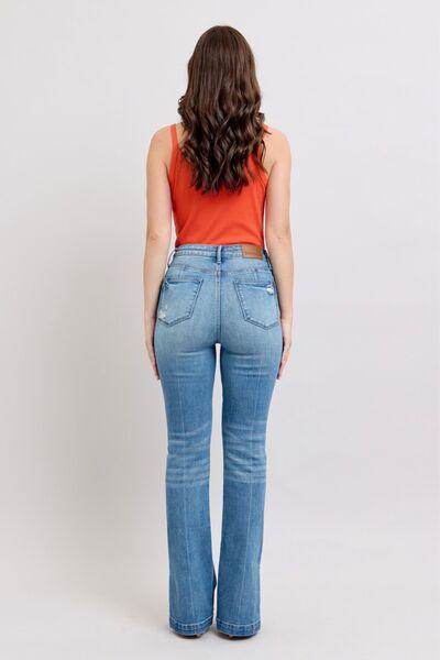 Judy Blue HW Tummy Control Vintage Wash Side Slit Slim Boot Jeans - Selvanelle