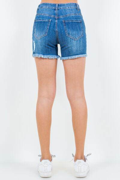 American Bazi High Waist Distressed Frayed Denim Shorts - Selvanelle