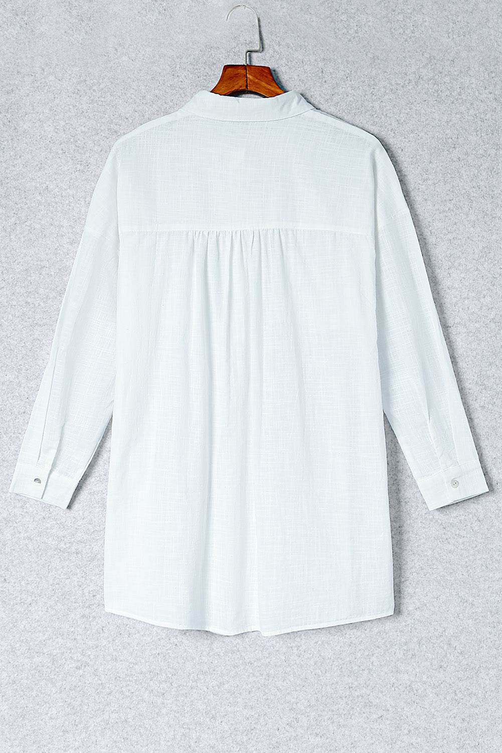 Button-Up Longline Shirt with Breast Pockets - Selvanelle