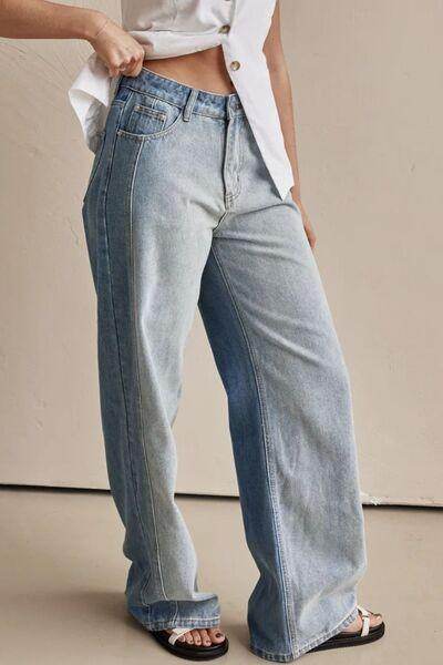 Contrast Straight Leg Jeans with Pockets for Women - Selvanelle