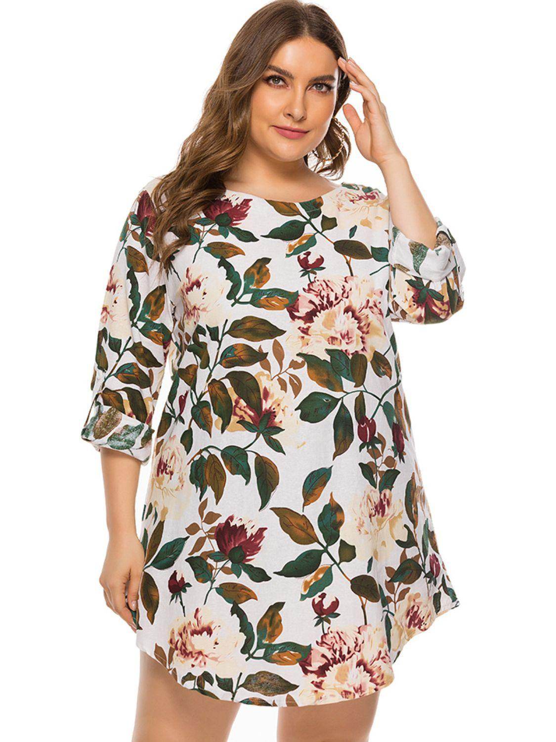 Full Size Floral Long Sleeve Mini Dress for Casual Wear - Selvanelle