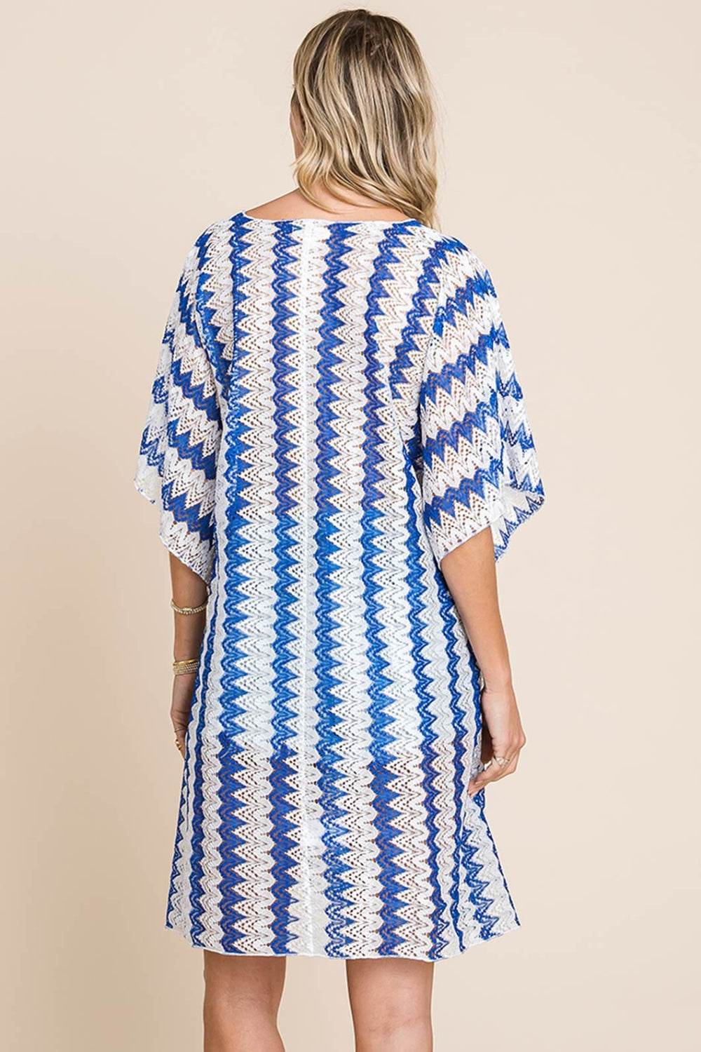 Cotton Bleu by Nu Lab Tied Striped Plunge Half Sleeve Cover-Up - Selvanelle