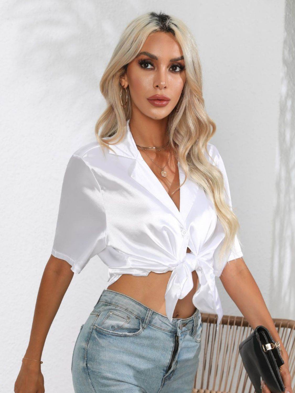Button Up Collared Neck Shirt - Selvanelle