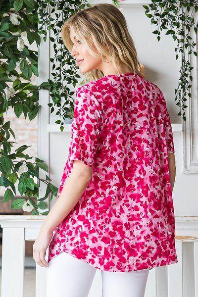 Heimish Full Size Short Sleeve Crisscross Animal Babydoll Top Plus Size - Selvanelle