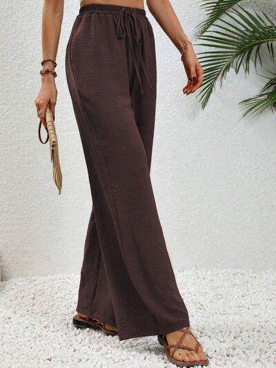 Wide Leg Drawstring Pants for Women in Opaque Fabric - Selvanelle