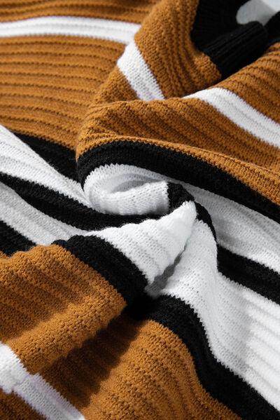 Contrast Stripes V Neck Long Sleeve Sweater for Women - Selvanelle