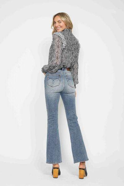 Judy Blue Full Size Tummy Control Back Embroidered Bootcut Jeans Plus Size - Selvanelle