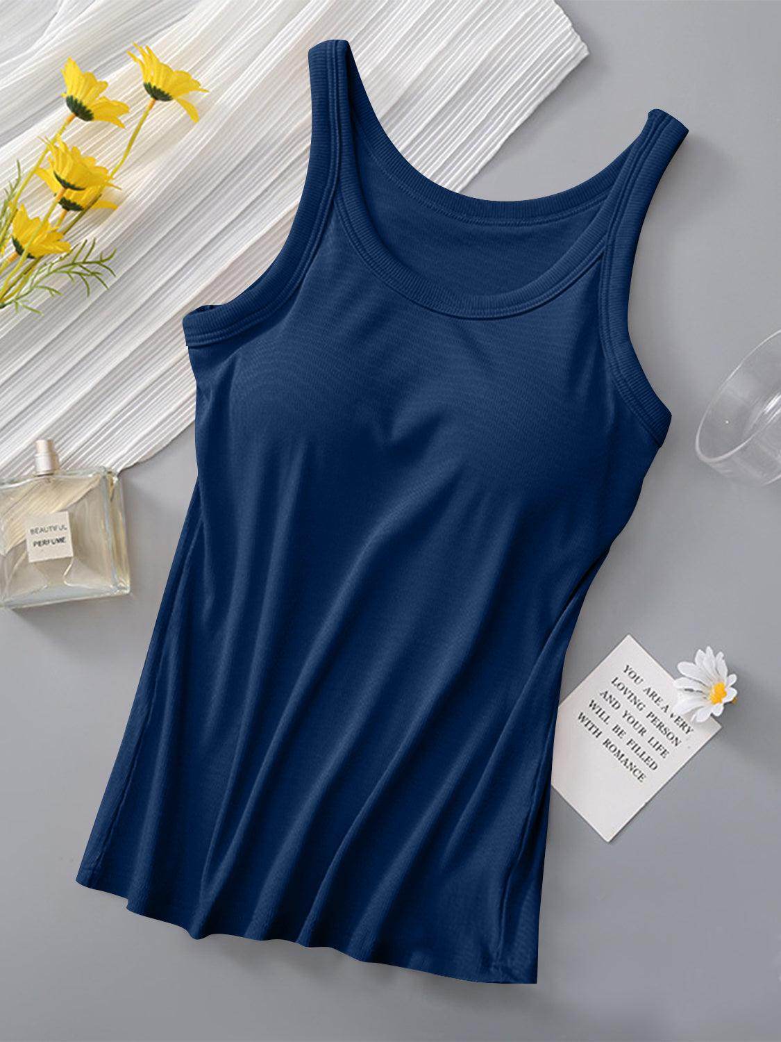 Round Neck Tank with Bra for Everyday Comfort Wear - Selvanelle