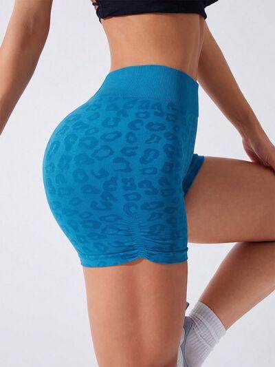Ruched Leopard High Waist Active Shorts for Women Fitness - Selvanelle
