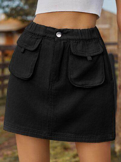 Pocketed Elastic Waist Denim Skirt for Women Fashion - Selvanelle