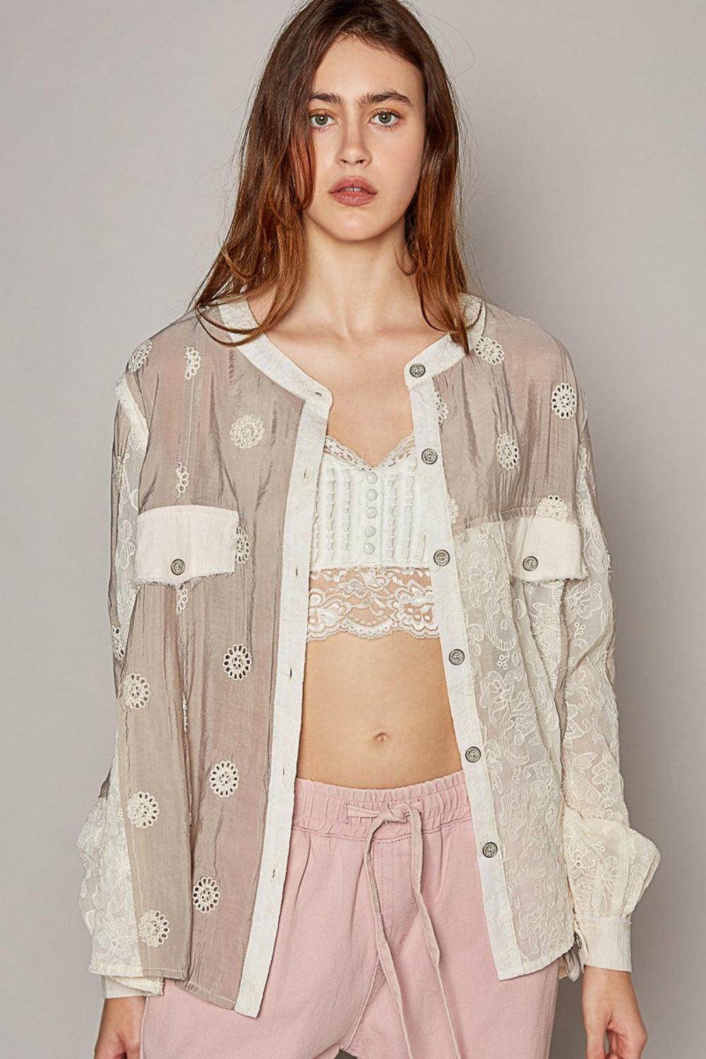 POL Eyelet Button Up Shirt for Elegant Day to Night Wear - Selvanelle