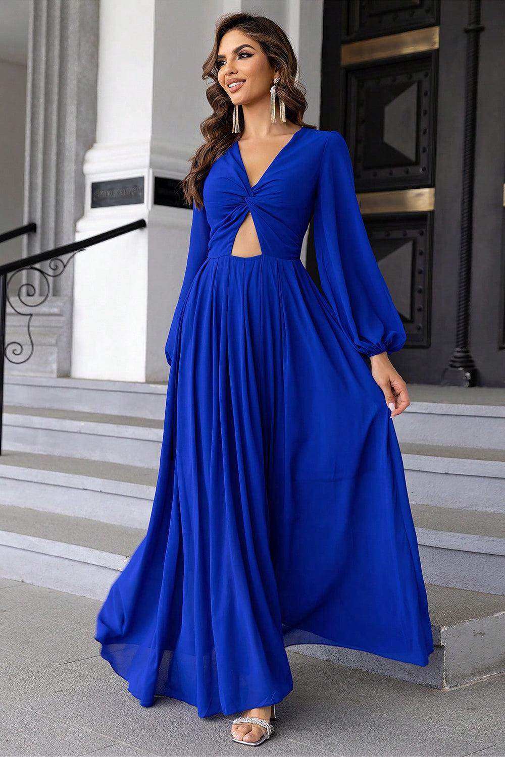 Twist Front Cutout Long Sleeve Dress for Elegant Style - Selvanelle