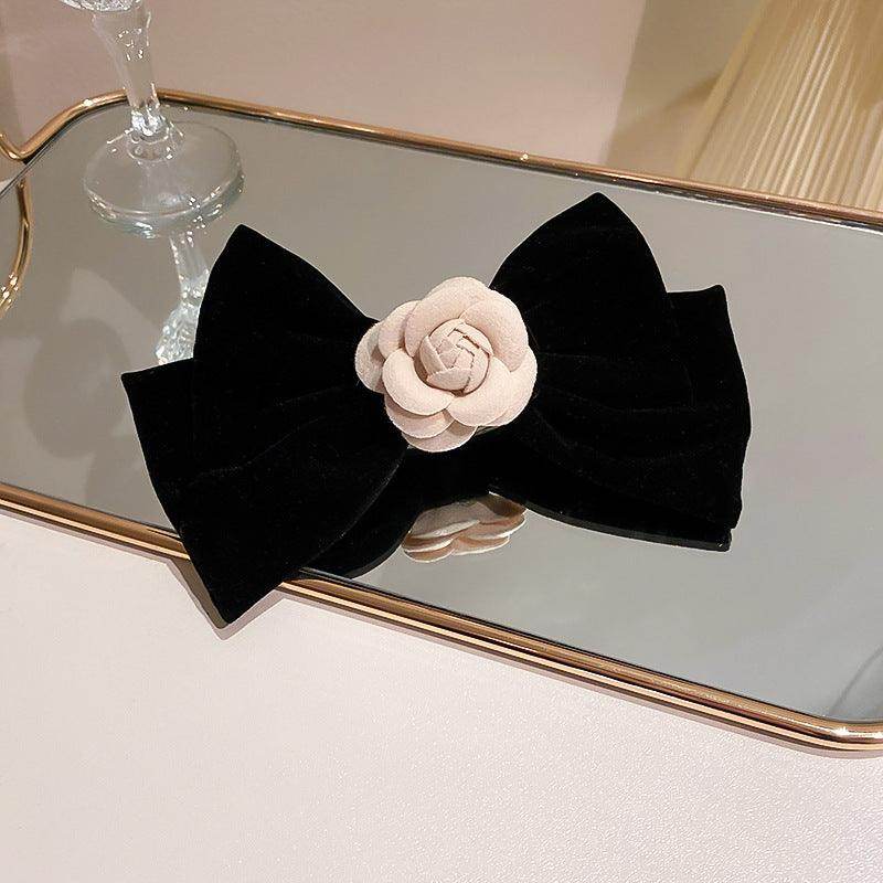 Rose Trim Bow Hair Clip with Alloy and Polyester Design - Selvanelle