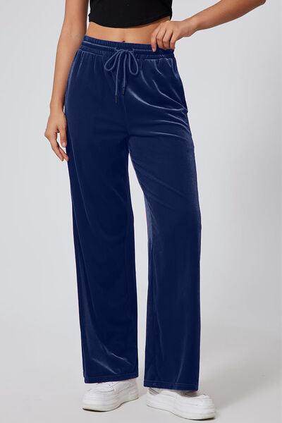 Drawstring Elastic Waist Straight Leg Pants for Women - Selvanelle