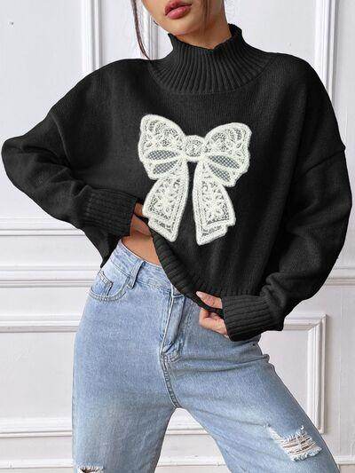 Bow Turtleneck Long Sleeve Sweater for Women Fashion - Selvanelle