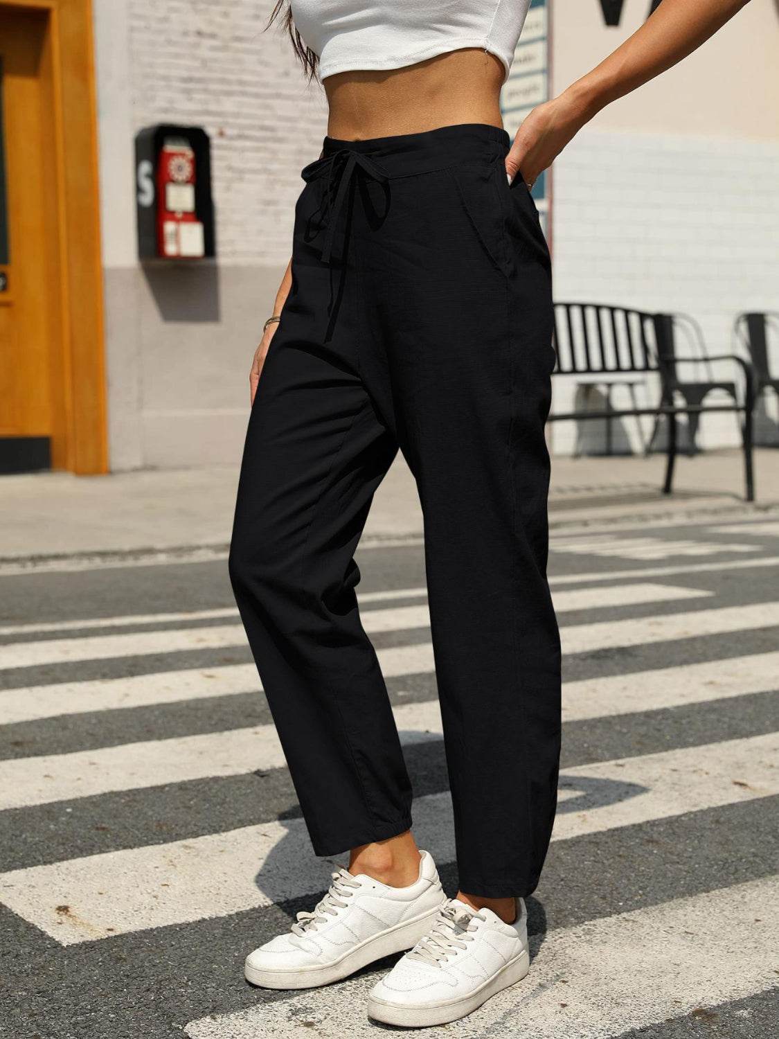 Elastic Waist Tapered Pants - Selvanelle