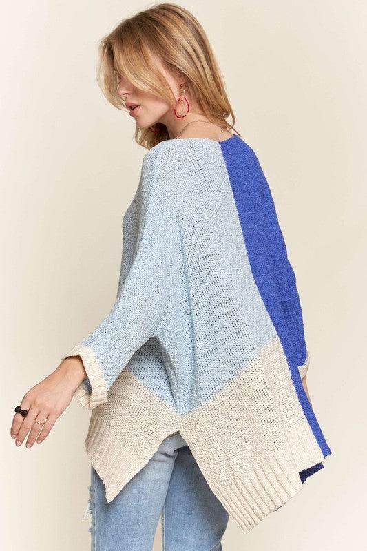 ADORA Side Slit Color Block Long Sleeve Sweater for Women - Selvanelle