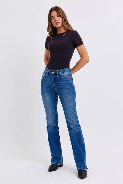 Judy Blue Full Size Run Mid-Rise Bootcut Jeans Thermal Lining - Selvanelle