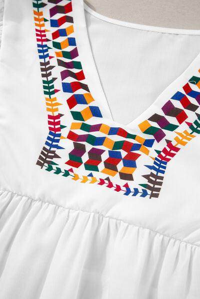 Printed V-Neck Puff Sleeve Top for Effortless Style - Selvanelle