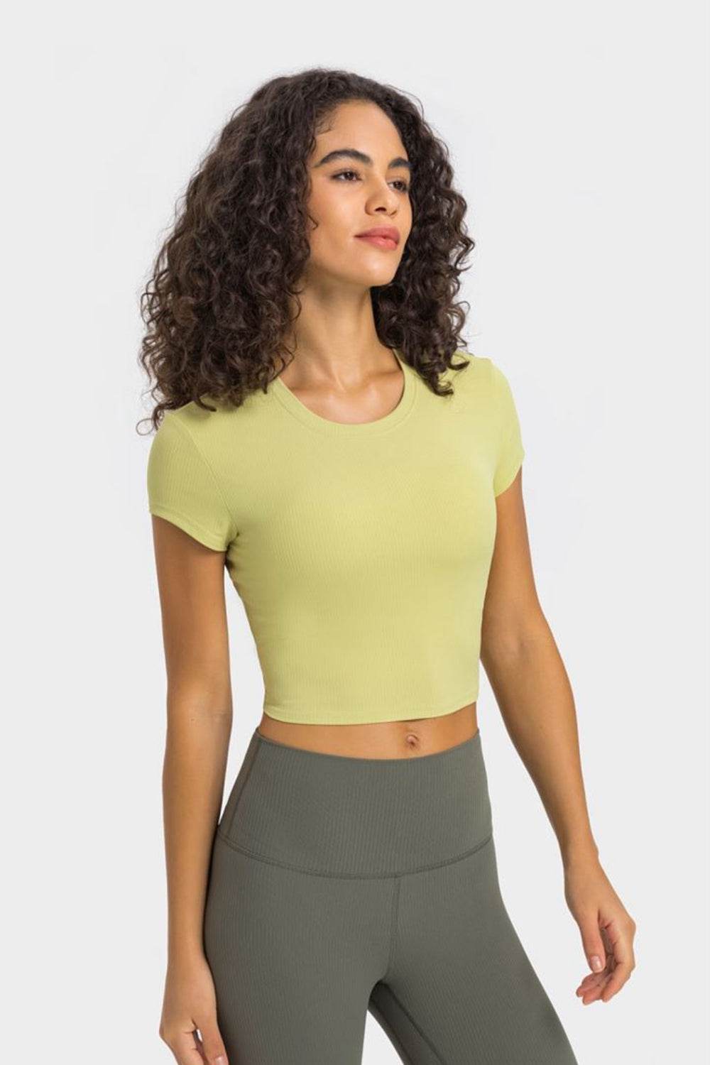 Millennia Round Neck Short Sleeve Cropped Sports T-Shirt - Selvanelle