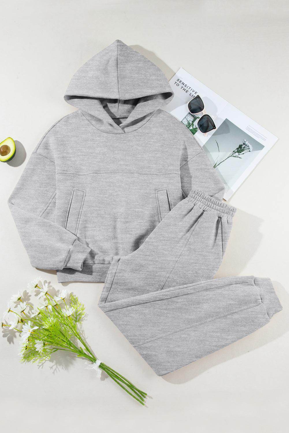 Dropped Shoulder Long Sleeve Hoodie and Pants Active Set - Selvanelle