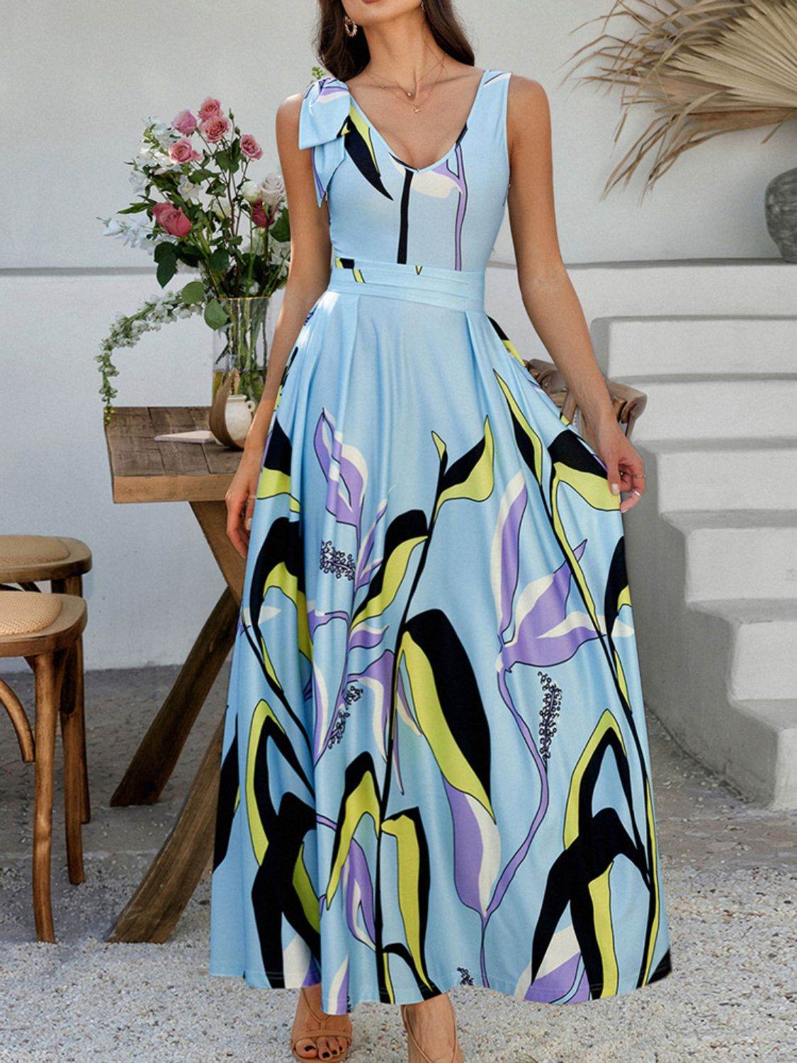 Devine Printed Sleeveless Maxi Dress - Selvanelle