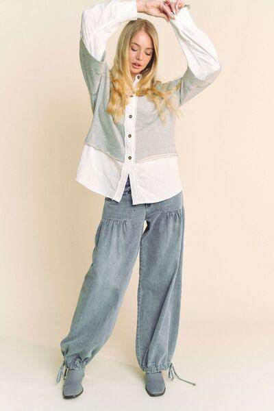 Davi & Dani Faux Layered French Terry Contrast Top for Women - Selvanelle