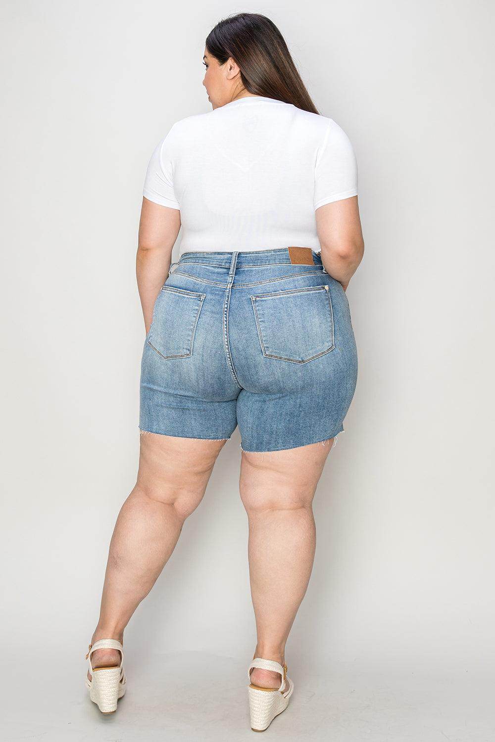 Judy Blue Full Size High Waist Raw Hem Denim Shorts for Women - Selvanelle