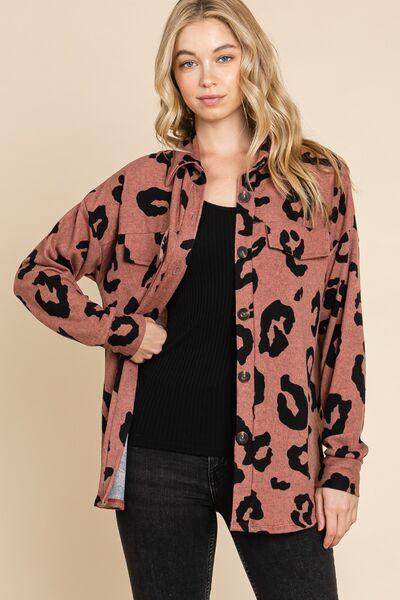 BOMBOM Animal Print Button Up Knit Shacket For Women - Selvanelle