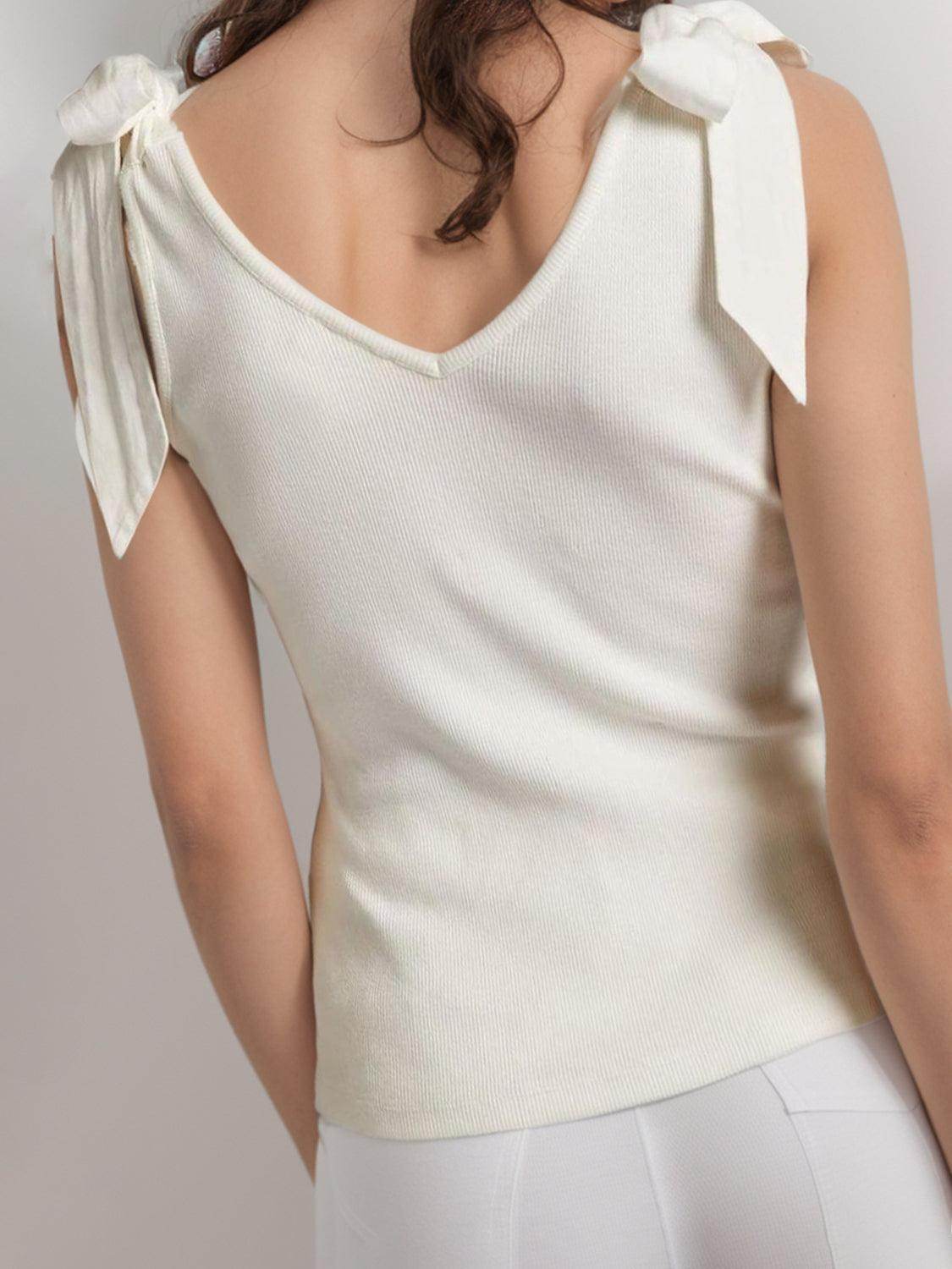 V-Neck Tie Shoulder Tank Top for Women with Stretch Fabric - Selvanelle