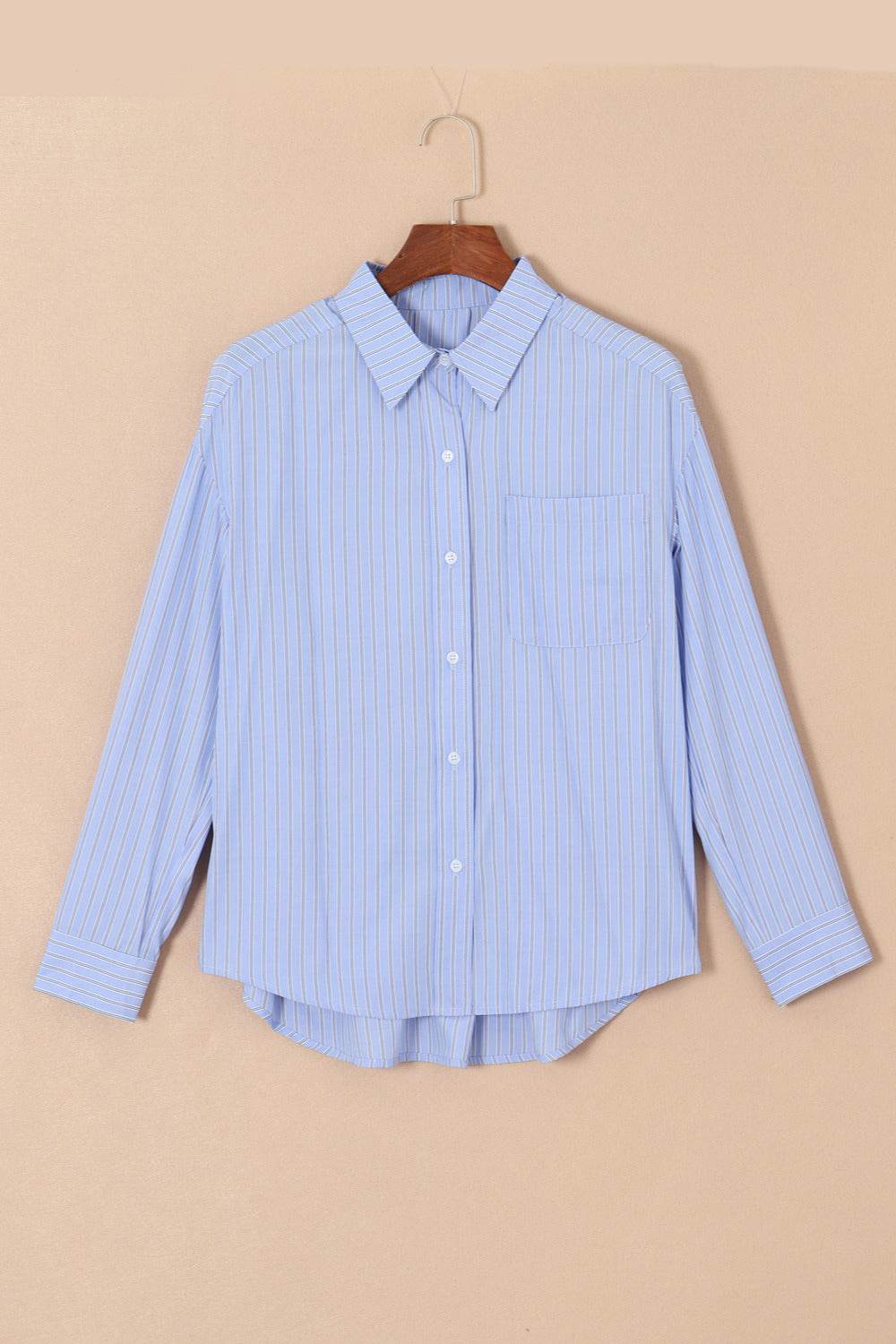 Striped Button Up Long Sleeve Shirt - Selvanelle
