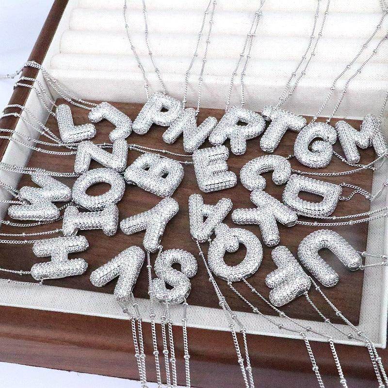 Copper Inlaid Zircon Letter Pendant Necklace for Women - Selvanelle