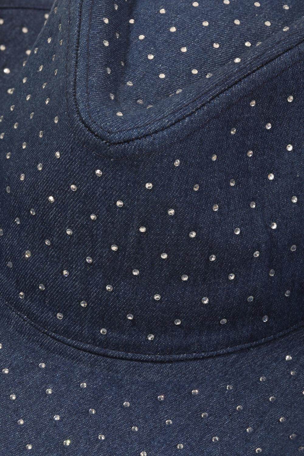Fame Rhinestone Wide Brim Denim Hat For Glamorous Style - Selvanelle