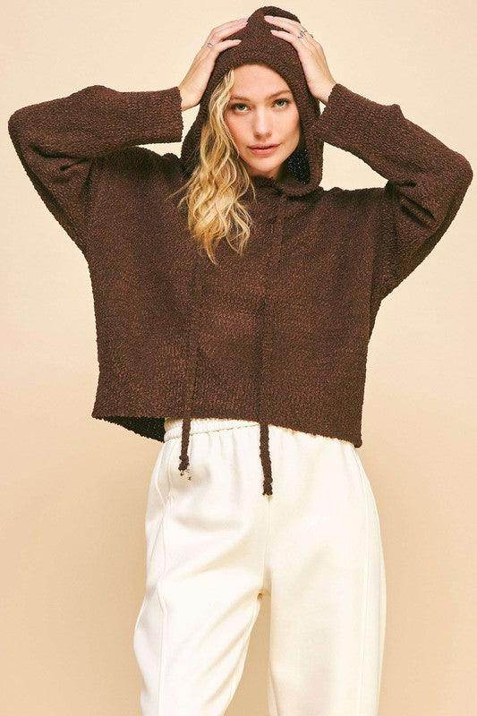 Davi & Dani Drop Shoulder Long Sleeve Hooded Sweater Cozy - Selvanelle
