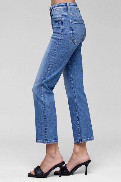 RISEN Full Size Tummy Control High Rise Crop Straight Jeans - Selvanelle