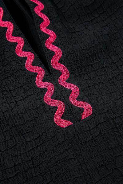 Floral Embroidered Notched Puff Sleeve Blouse for Women - Selvanelle