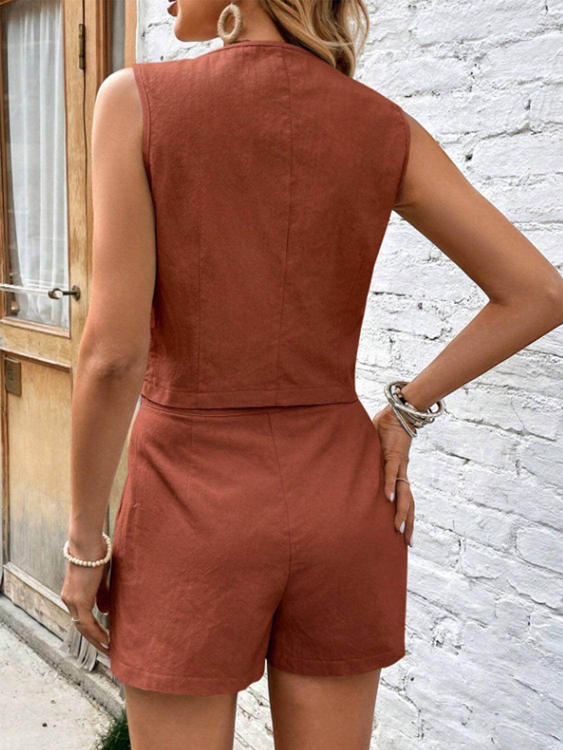 Scoop Neck Sleeveless Top and Shorts Set for Women - Selvanelle