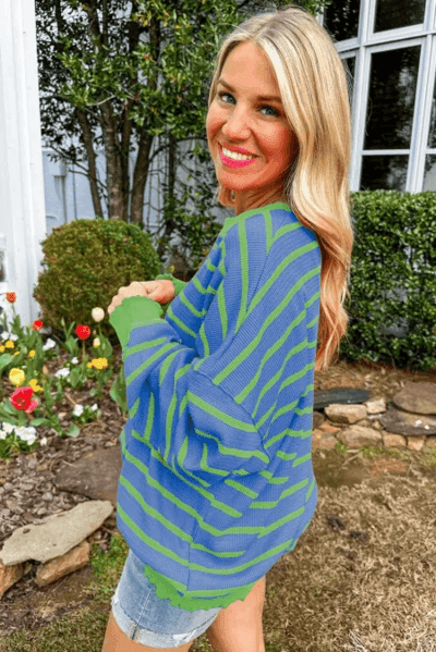 Striped Round Neck Long Sleeve Sweater for Women Fashion - Selvanelle