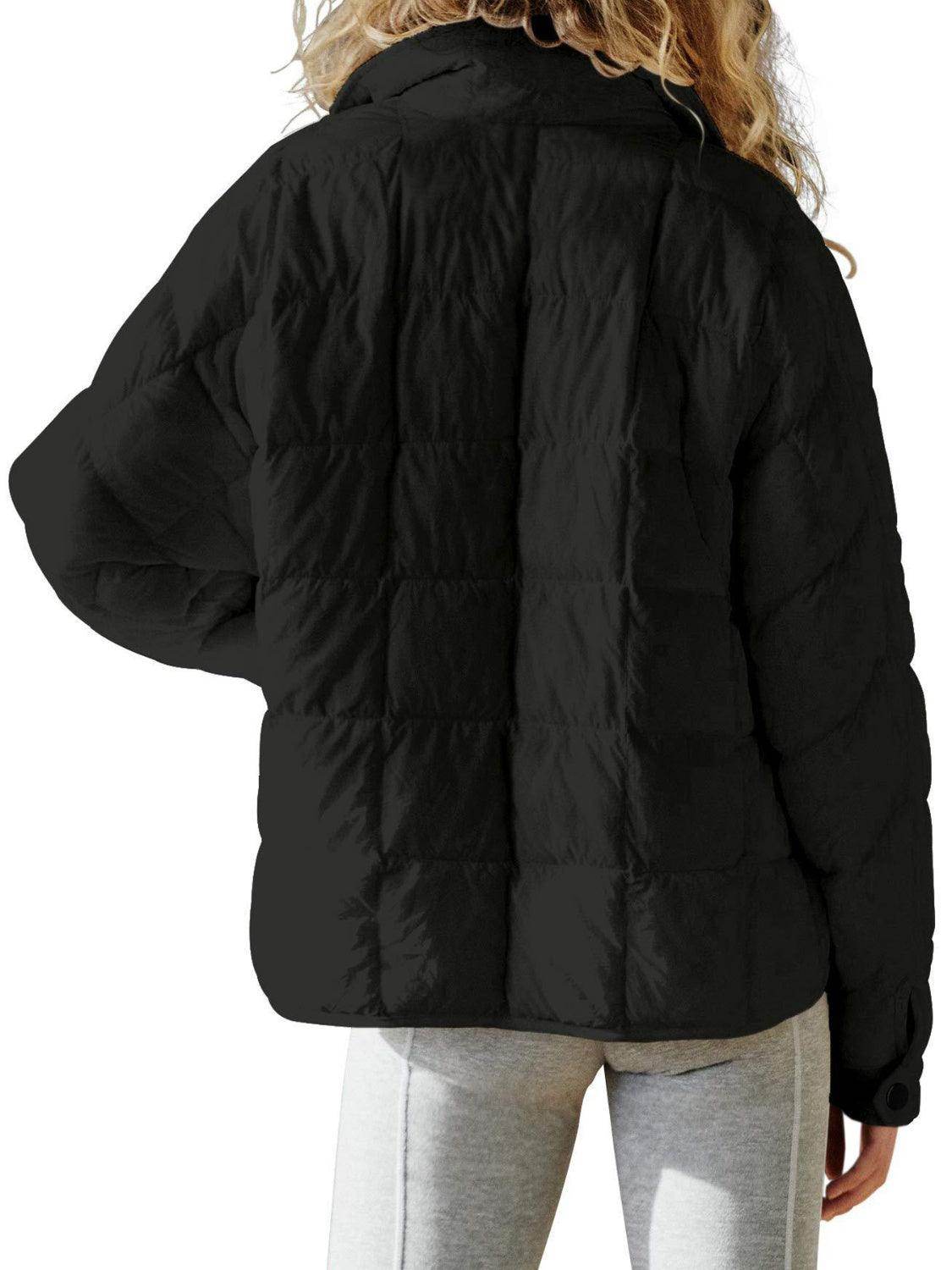 Pocketed Plaid Quilted Zip Up Winter Coat for Women - Selvanelle