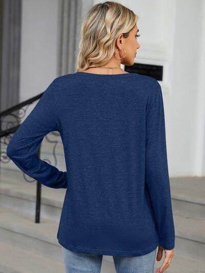 Notched Long Sleeve T-Shirt for Women in Various Sizes - Selvanelle