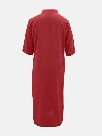 Full Size Notched Half Sleeve Midi Dress for Women - Selvanelle