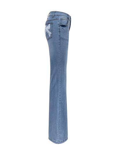 Bow Back Flare Jeans with Stylish Back Bow Detail - Selvanelle