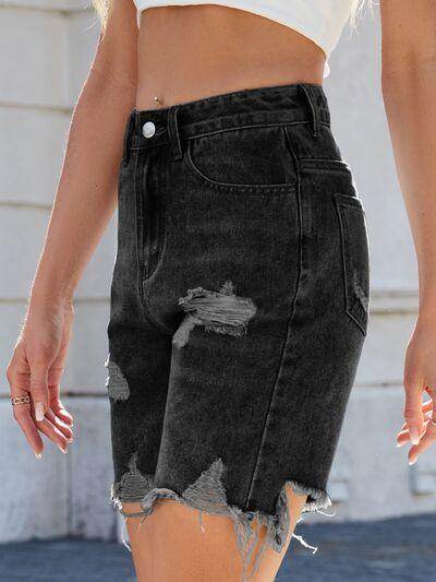 Distressed Raw Hem Denim Shorts for Women Summer Style - Selvanelle