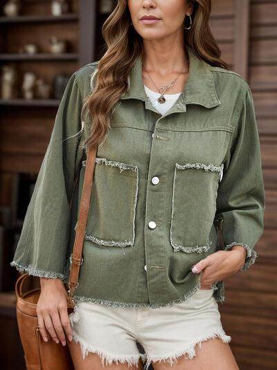 Raw Hem Button Up Denim Jacket for Stylish Every Day Wear - Selvanelle