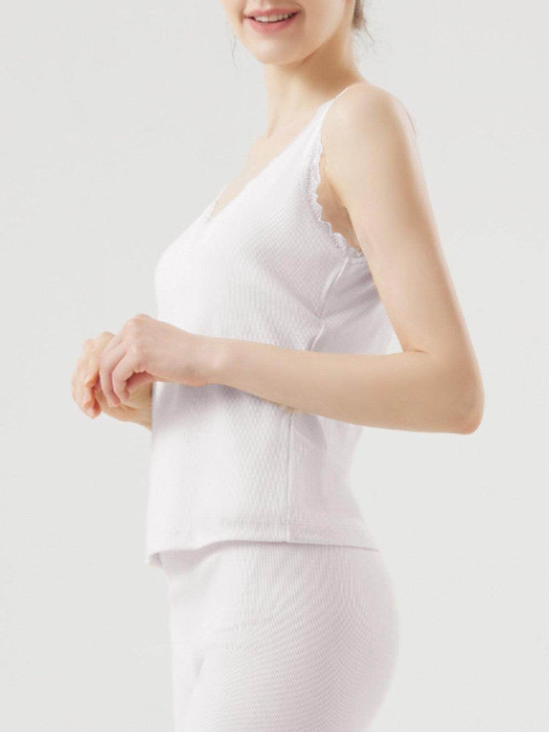 Lace Detail V-Neck Wide Strap Tank for Stylish Comfort - Selvanelle