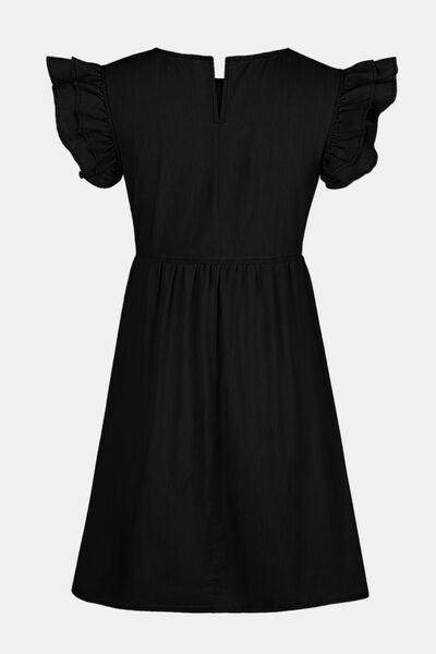 Full Size Ruffled Round Neck Cap Sleeve Denim Dress for Women - Selvanelle