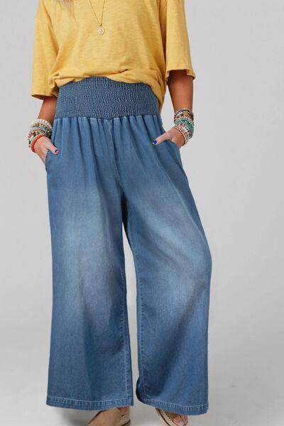Smocked Wide Leg Jeans for Effortless Style and Comfort - Selvanelle